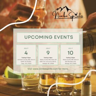 Upcoming Events 🥃

Join us for a complimentary tasting and experience one of Mexico’s most distinctive agave spirits—crafted by small producers in Jalisco and celebrated for its depth, character, and tradition.

📍 July 4 | 11 AM–3 PM
Johnston County ABC Store 6
12487 US-70 BUS, Clayton, NC

📍 July 9 | 1 PM–4 PM
Wake County ABC Store 28
4261 The Circle at N. Hills St., Raleigh, NC

📍 July 10 | 3 PM–6 PM
Wake County ABC Store 8
420 Woodburn Rd, Raleigh, NC

Whether you’re an agave enthusiast or simply curious to explore something new, we’d love to share a pour with you.

Bring a friend and discover your new favorite agave spirit.

#nimbaspirits #raicilla #explore
